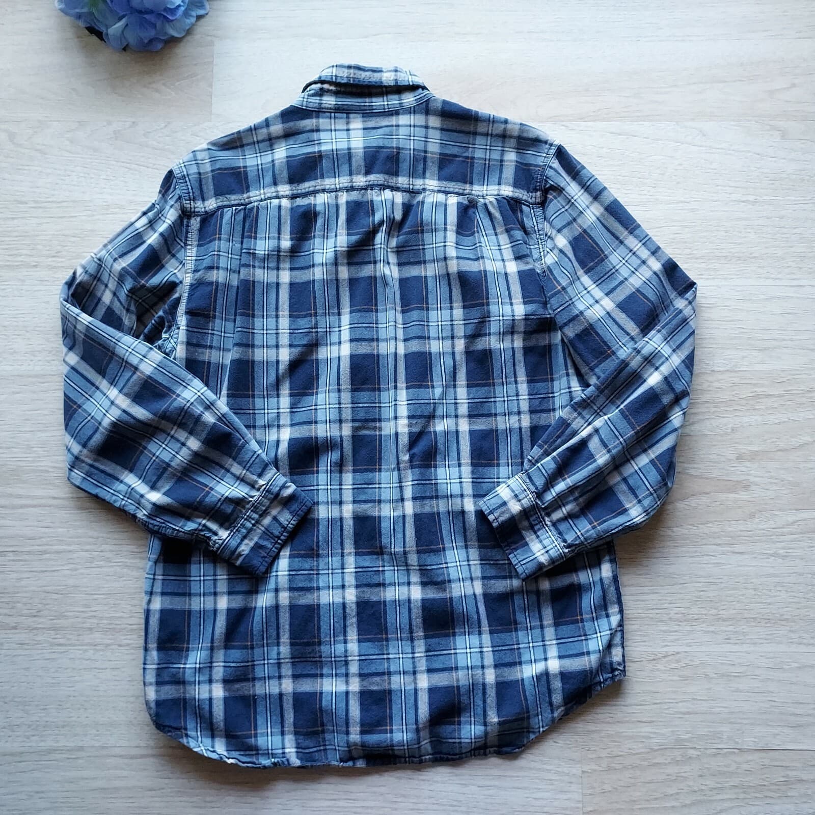 Carhartt Relaxed Fit Shirt Button-Down Long Sleeve Plaid Blue 100%Cotton Men M - Thumbnail 8