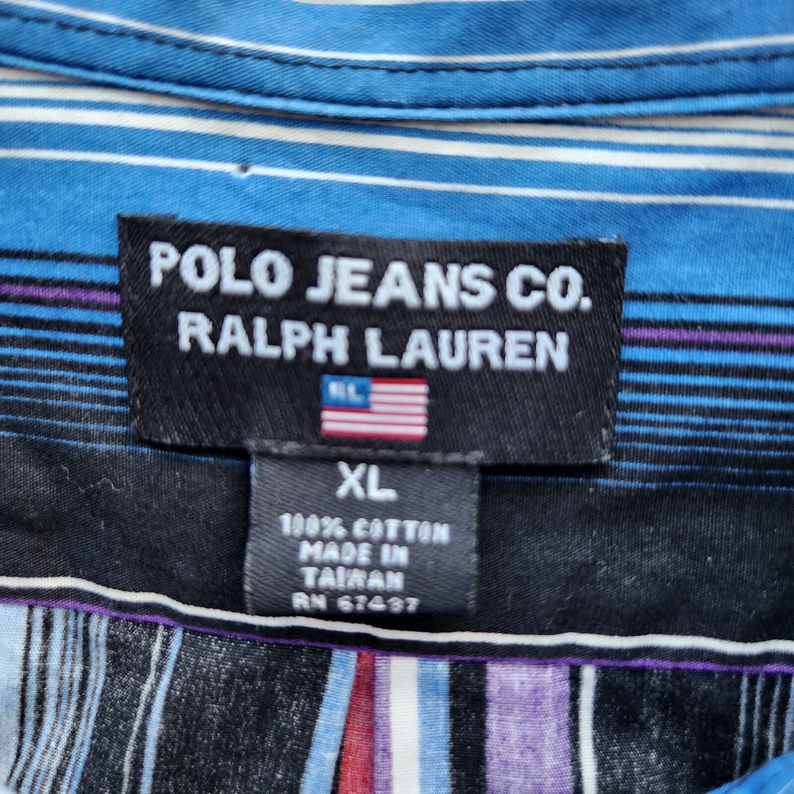 Polo Jeans Co. Ralph Lauren Multicolor Stripe Shirt Button Long Sleeve Cotton XL - Thumbnail 5