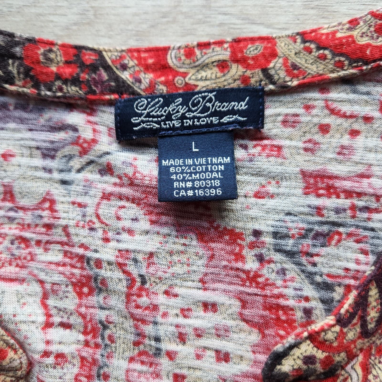Lucky Brand Paisley Cotton Blend Smock Waist Top 3/4 Sleeve Multicolor Women L - Thumbnail 8