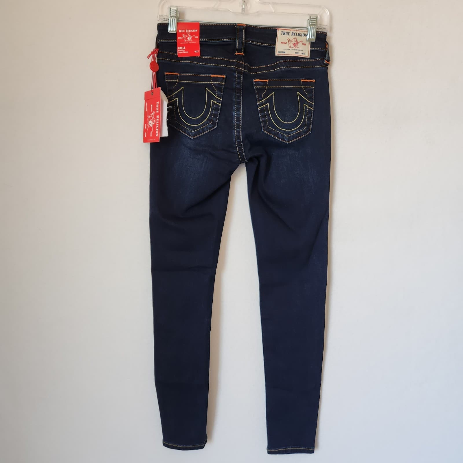 NWT True Religion Halle Mid Rise Supper Skinny Jeans Zip Dark Blue Women's 27 - Thumbnail 6