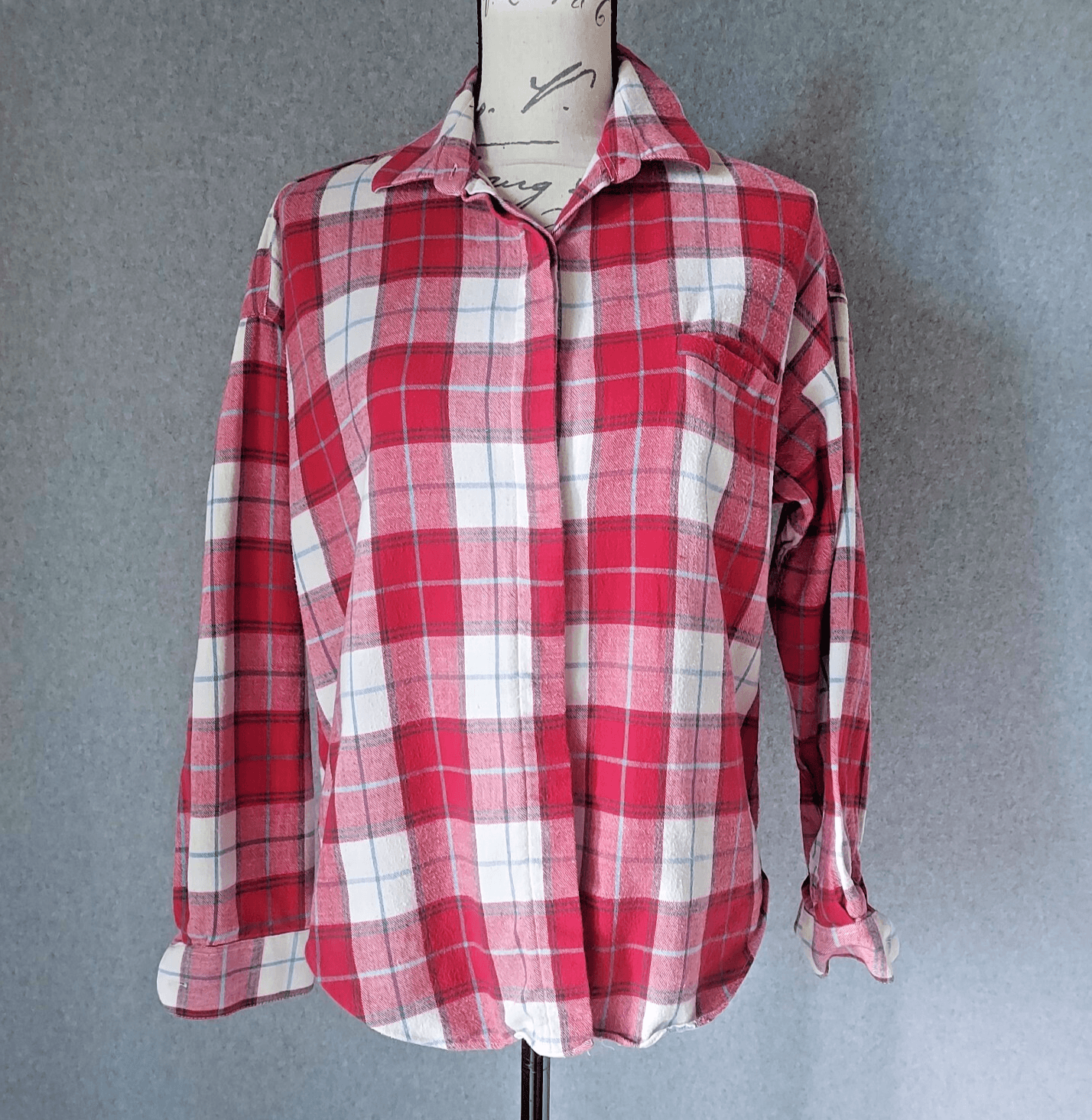 Vintage Diane Von Furstenberg Flannel Plaid Shirt Button Long Sleeve Chest 42"