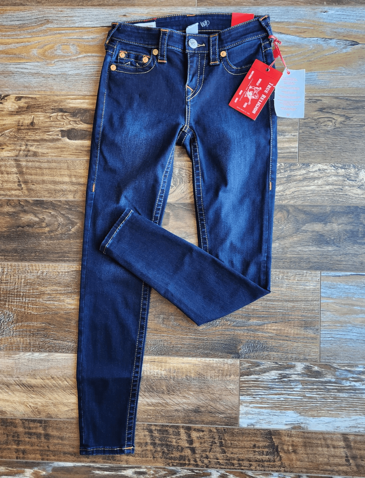 NWT True Religion Halle Mid Rise Supper Skinny Jeans Zip Dark Blue Women's 27