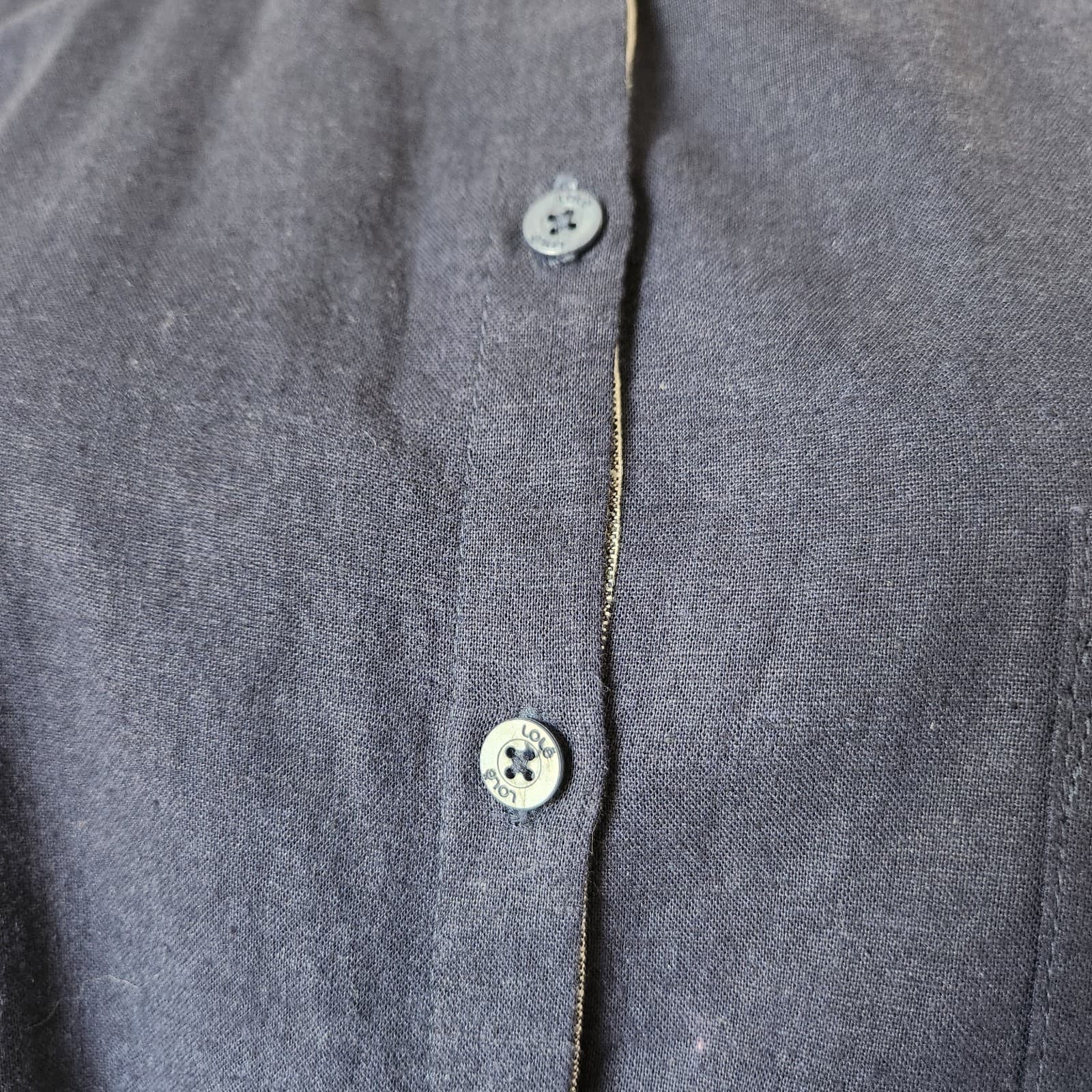 Lolë Linen Blend Button-Front Tie-Waist Sheath Dress Sleeveless Pocket Navy Sz.M - Thumbnail 4