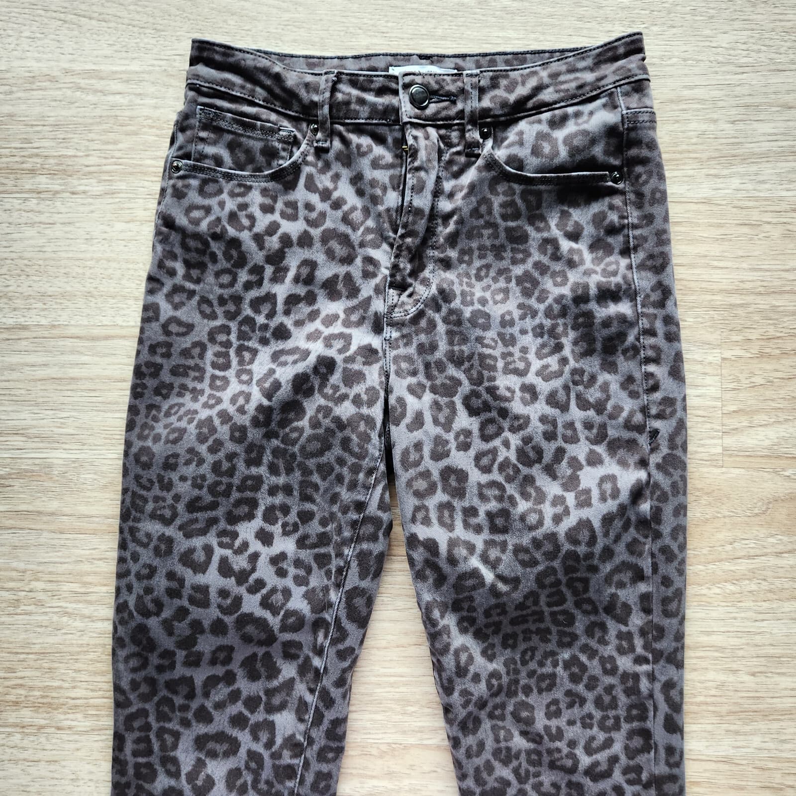 Good American Good Legs Leopard Skinny Jean Stretch Zip Grey Women's 4/27 - Thumbnail 2