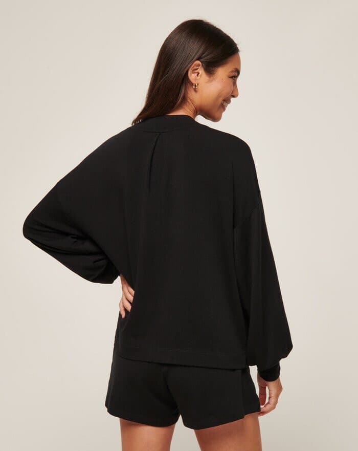 NWT Travis Mathew Women's XL Cloud Terry V-Neck Top Long Sleeve Tencel Black - Thumbnail 3