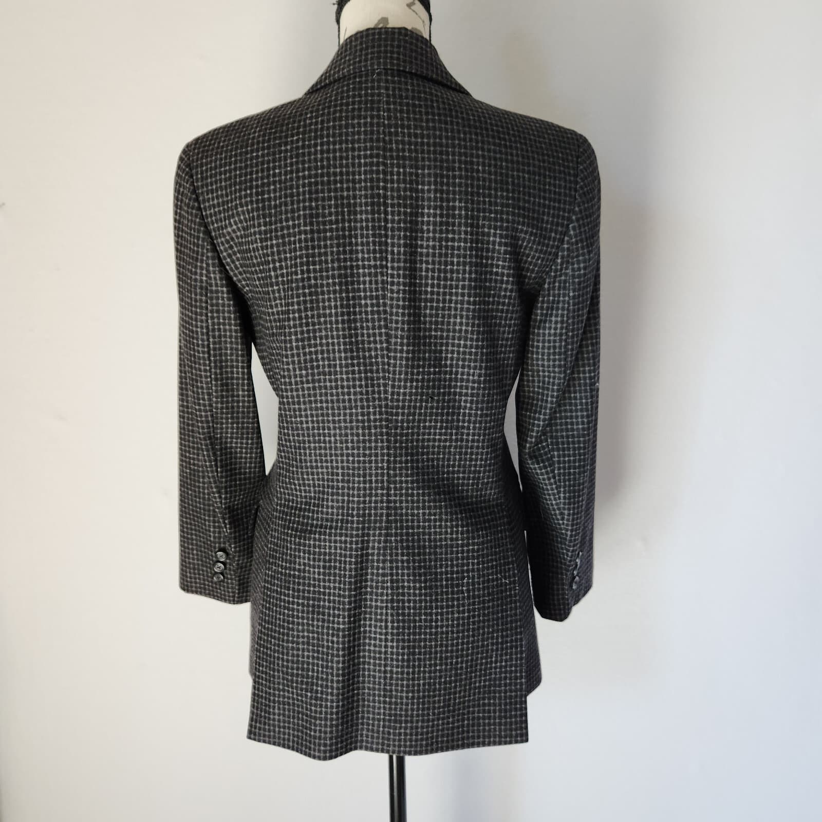 J.Crew Made in Italy Wool Check Blazer 3-Botton Lined Pocket Black Grey Women 2 - Thumbnail 5