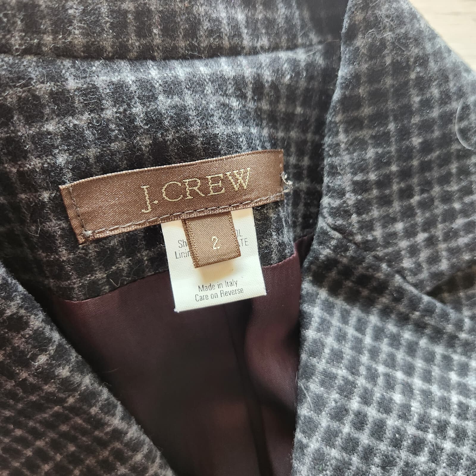 J.Crew Made in Italy Wool Check Blazer 3-Botton Lined Pocket Black Grey Women 2 - Thumbnail 6