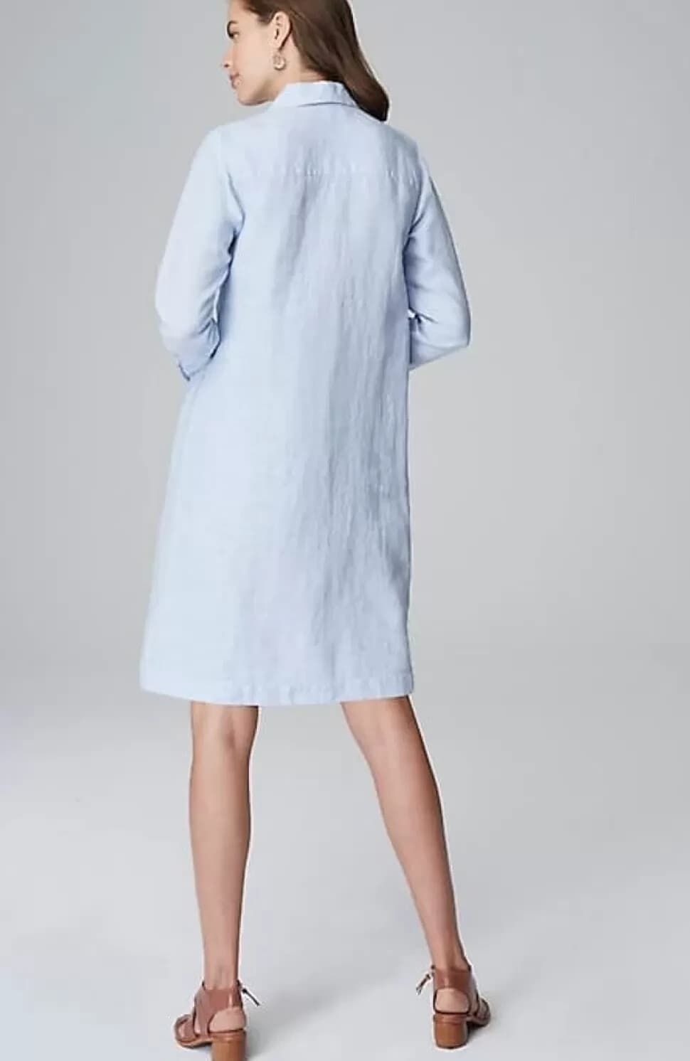 J.Jill Love Linen Popover Shirtdress Long Sleeve Pocket Pin-Strip Blue Women's L - Thumbnail 9