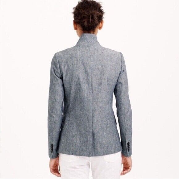 J.Crew Regency Blazer One-Button Pocket Lined Chambray Blue 100% Cotton Women 4 - Thumbnail 6