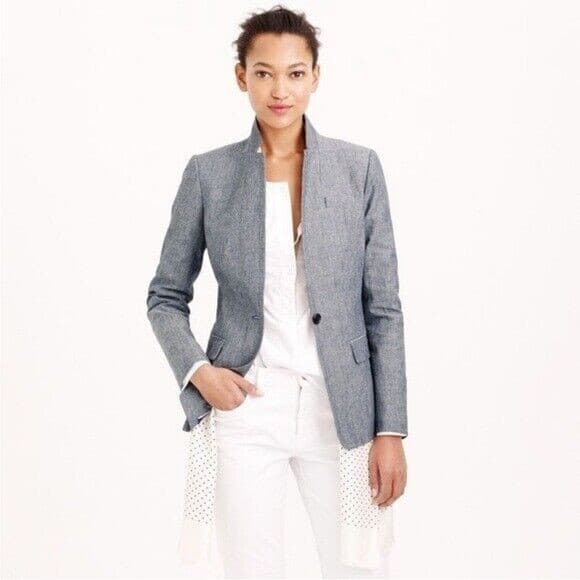 J.Crew Regency Blazer One-Button Pocket Lined Chambray Blue 100% Cotton Women 4 - Thumbnail 13