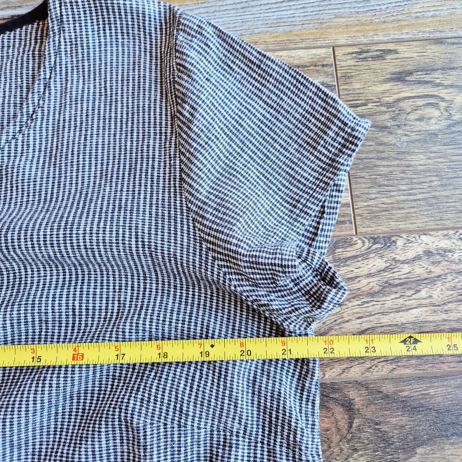 Goddess Gear Sz.XL Linen Cotton Houndstooth Lagenlook Ruffle Dress Short Sleeve - Thumbnail 10
