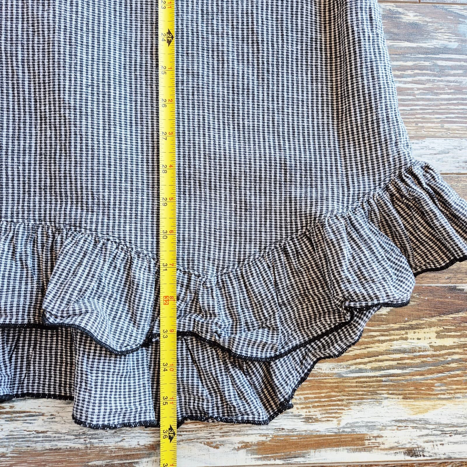Goddess Gear Sz.XL Linen Cotton Houndstooth Lagenlook Ruffle Dress Short Sleeve - Thumbnail 11