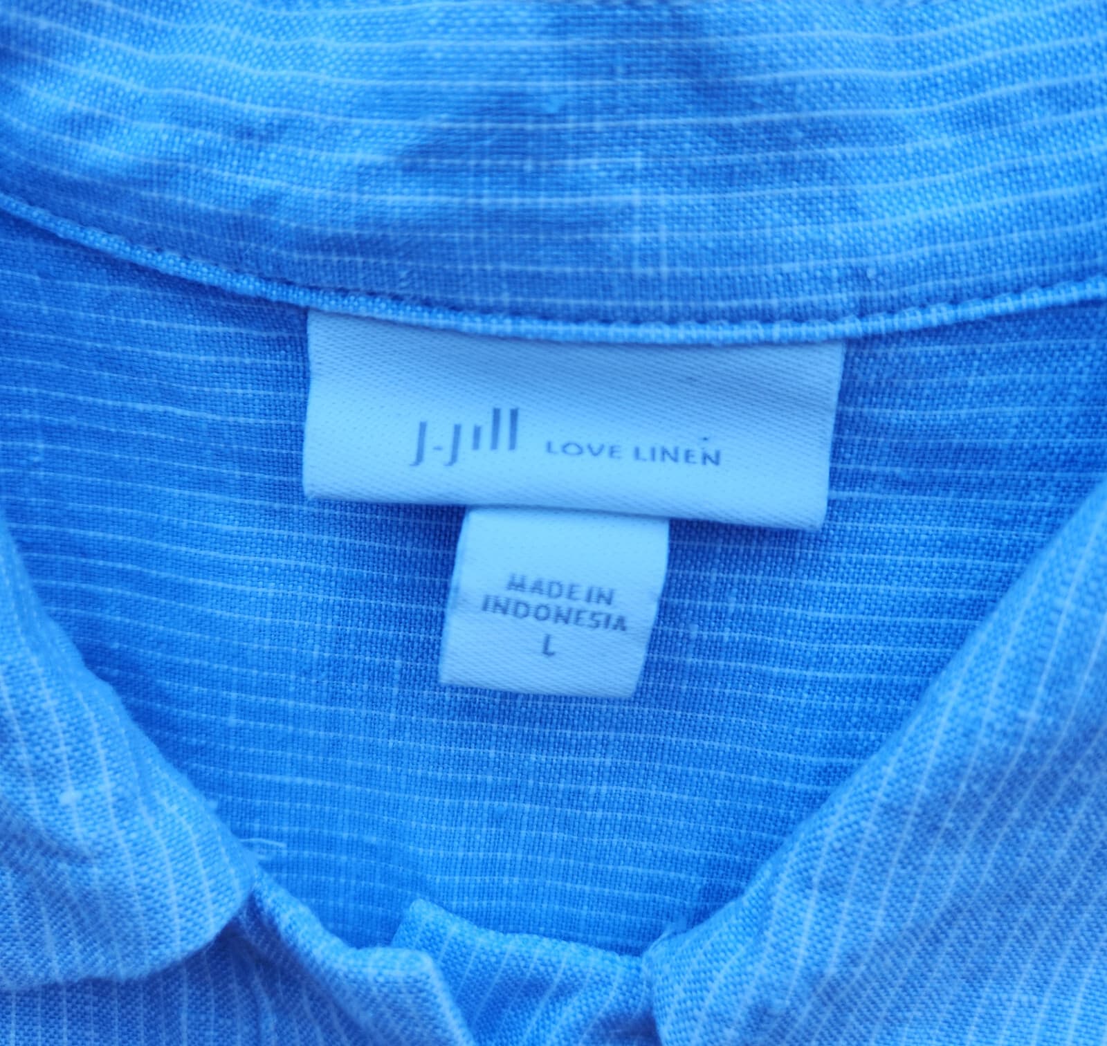 J.Jill Love Linen Popover Shirtdress Long Sleeve Pocket Pin-Strip Blue Women's L - Thumbnail 11