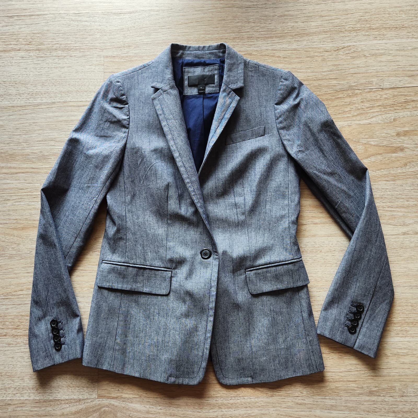 J.Crew Regency Blazer One-Button Pocket Lined Chambray Blue 100% Cotton Women 4 - Thumbnail 3