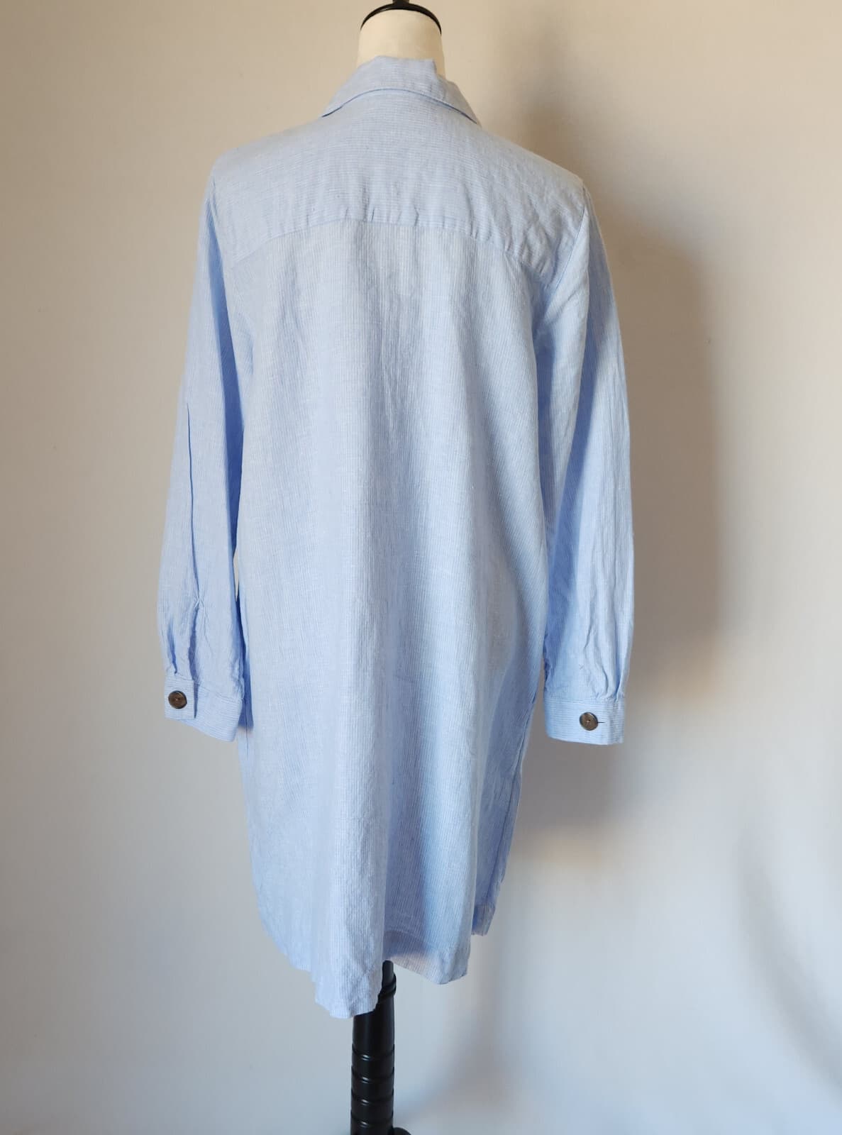 J.Jill Love Linen Popover Shirtdress Long Sleeve Pocket Pin-Strip Blue Women's L - Thumbnail 8