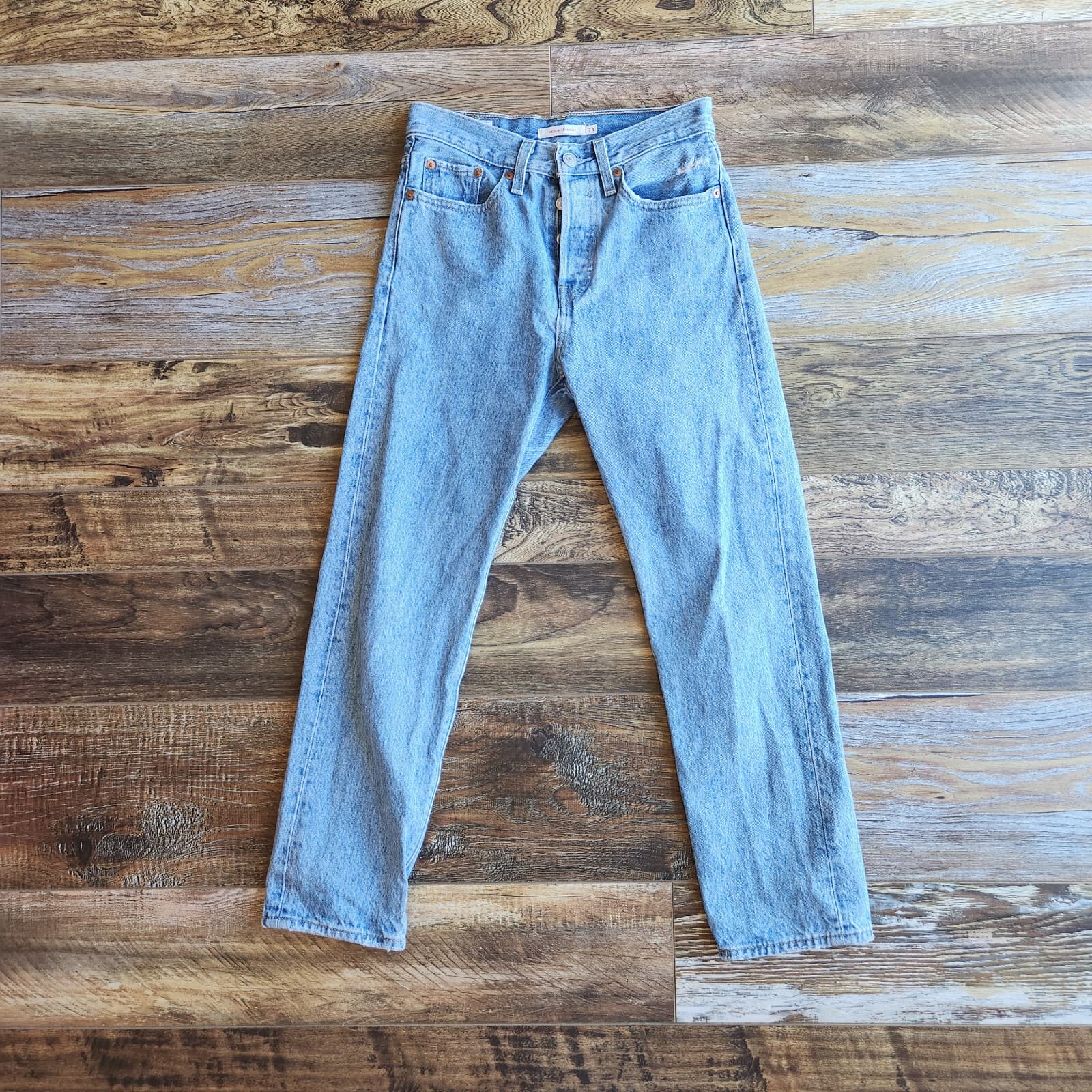 Levi's Premium Big E Wedgie Straight Jeans Button-Fly Cotton Blue Women's 24x26 - Thumbnail 3