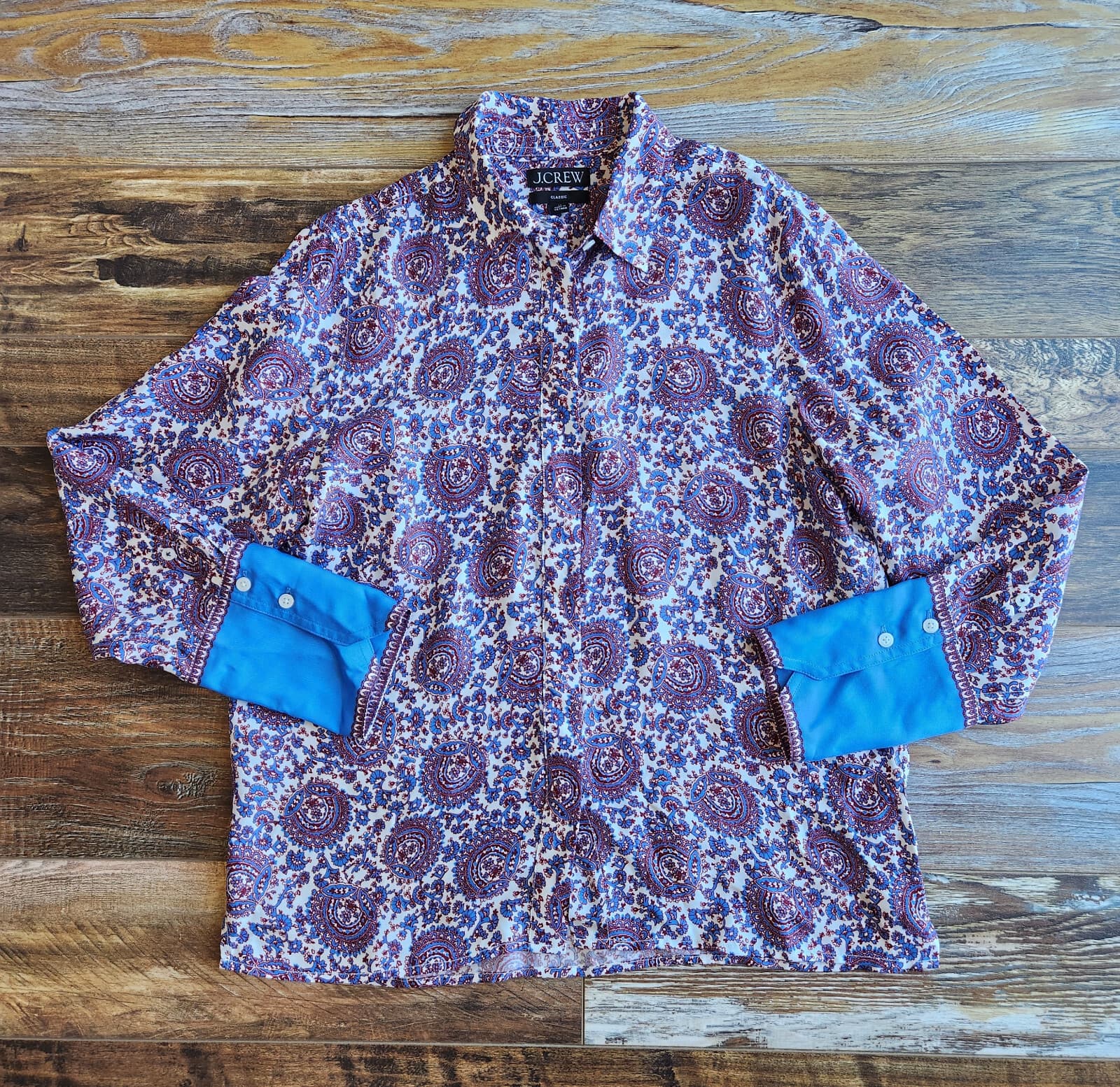 J.Crew Classic-Fit Drapey Button-Up Shirt Cupro-Blend Floral Crown Sz.10 BQ751 - Thumbnail 4