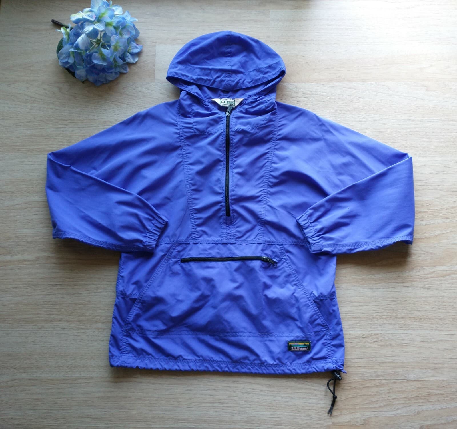 Vintage L.L.Bean Windbreaker Hooded Jacket Pullover 1/4 Zip Pocket Purple Unisex - Thumbnail 2