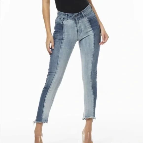 Revice American Made Denim Lolita Two Tone Skinny Jeans Frayed Hem Blue Sz.25 - Thumbnail 3
