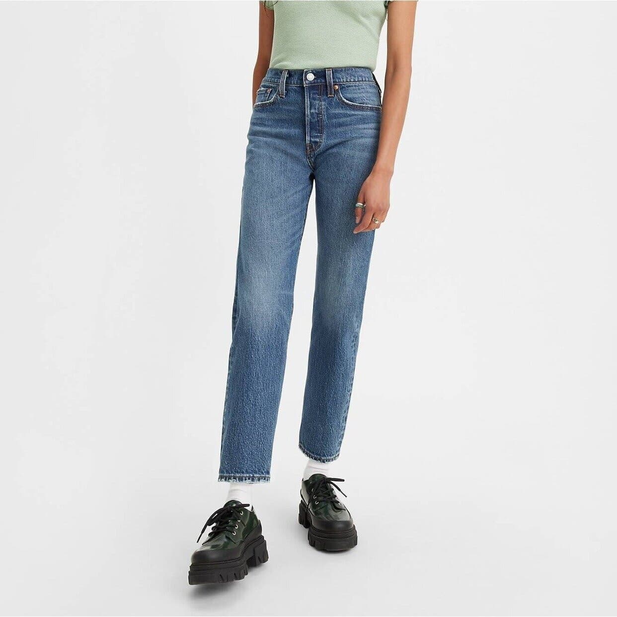 Levi's Premium Big E Wedgie Straight Jeans Button-Fly Cotton Blue Women's 24x26 - Thumbnail 2