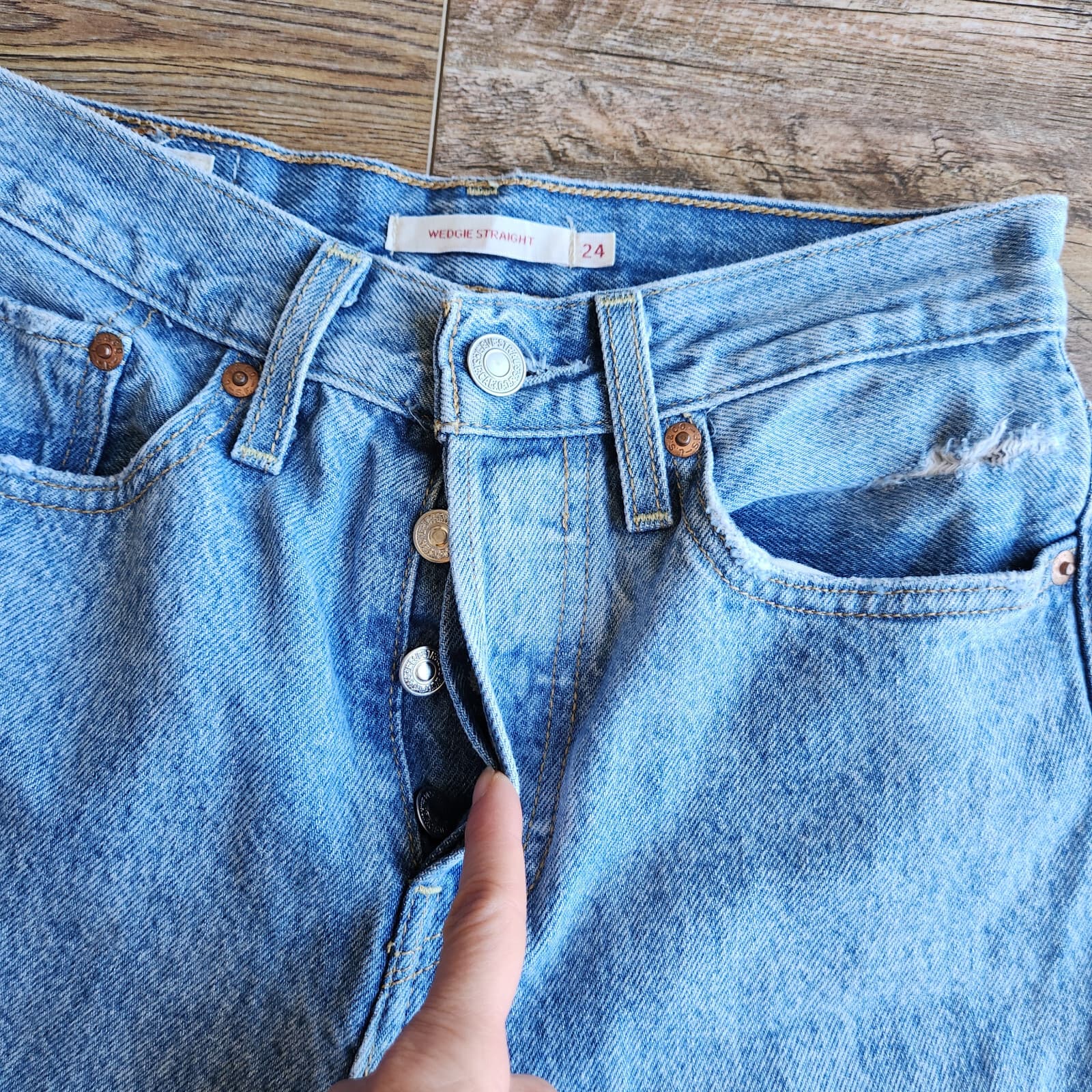 Levi's Premium Big E Wedgie Straight Jeans Button-Fly Cotton Blue Women's 24x26 - Thumbnail 5