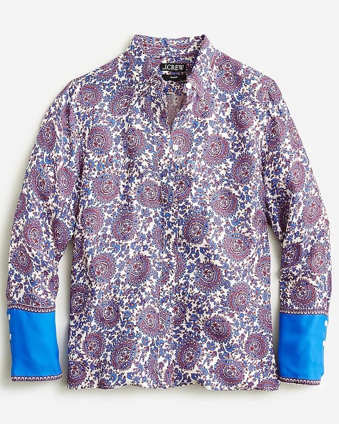 J.Crew Classic-Fit Drapey Button-Up Shirt Cupro-Blend Floral Crown Sz.10 BQ751 - Thumbnail 5
