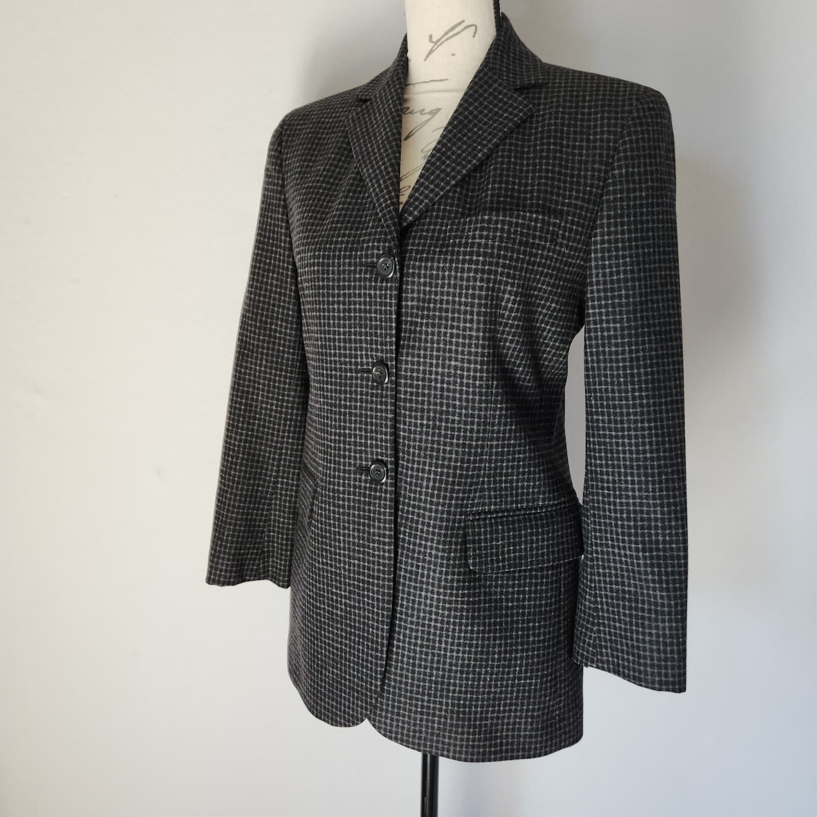 J.Crew Made in Italy Wool Check Blazer 3-Botton Lined Pocket Black Grey Women 2