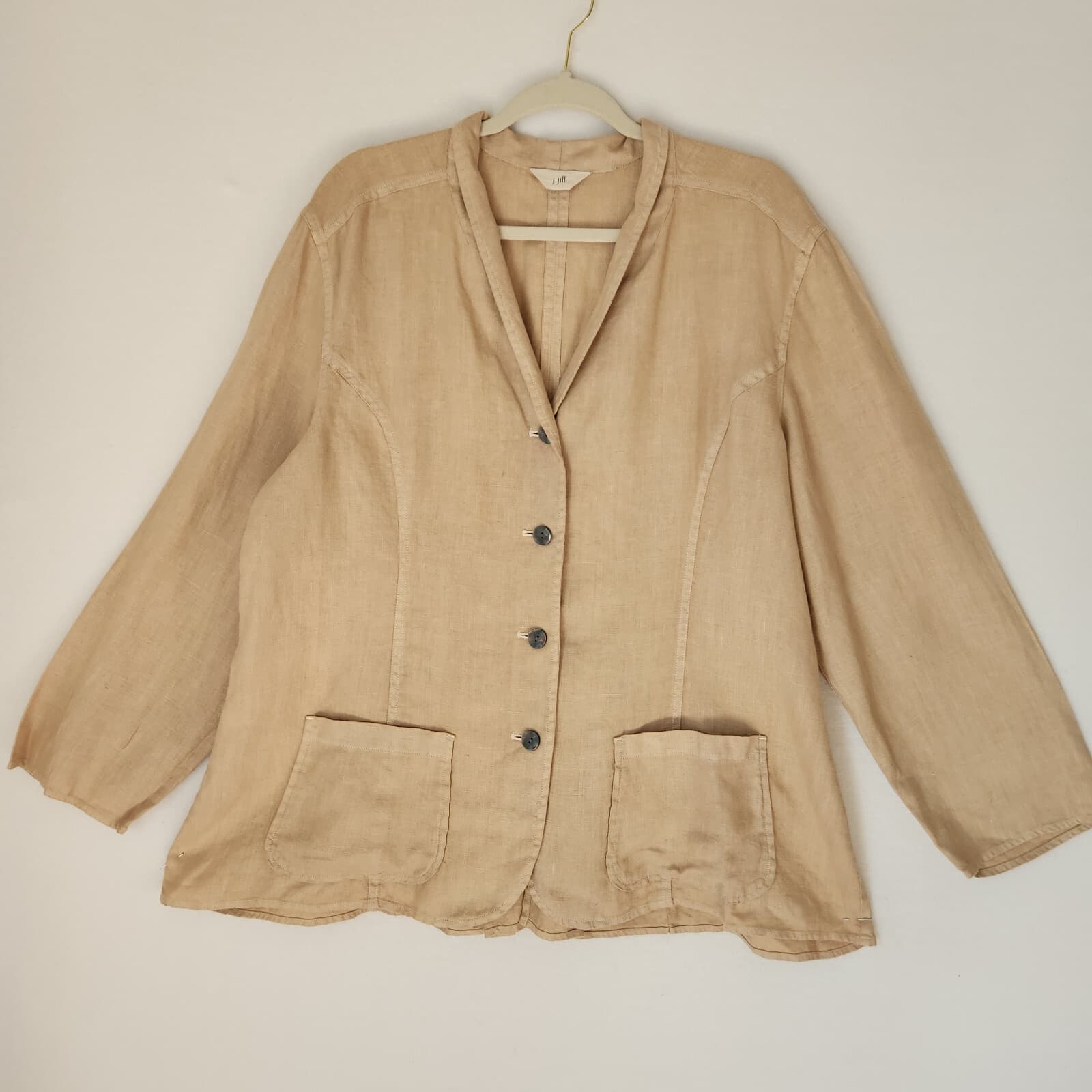 Vintage J.Jill Linen Tunic Blazer Jacket Natural Beige Women Bust 50" (L/XL) - Thumbnail 2