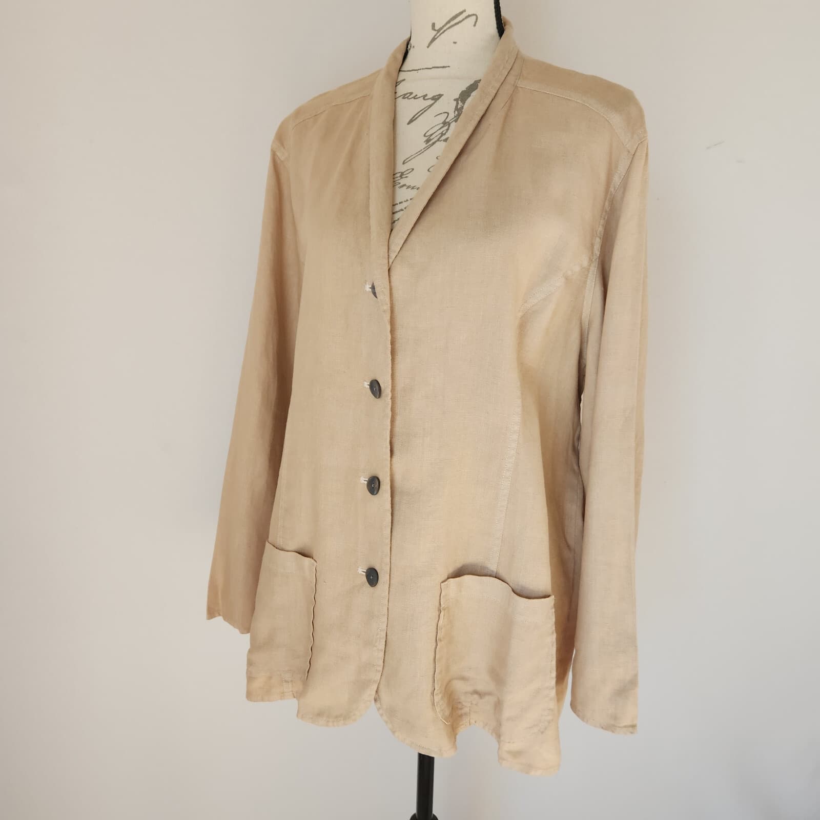 Vintage J.Jill Linen Tunic Blazer Jacket Natural Beige Women Bust 50" (L/XL) - Thumbnail 3