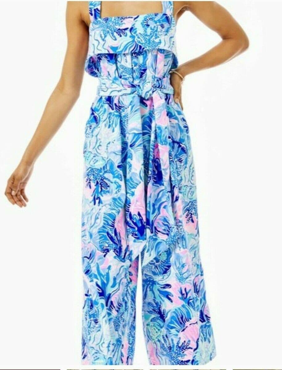 Lilly Pulitzer Tasely Wide-Leg Jumpsuit Saltwater Blue Shade Seekers Oversize 6 - Thumbnail 4