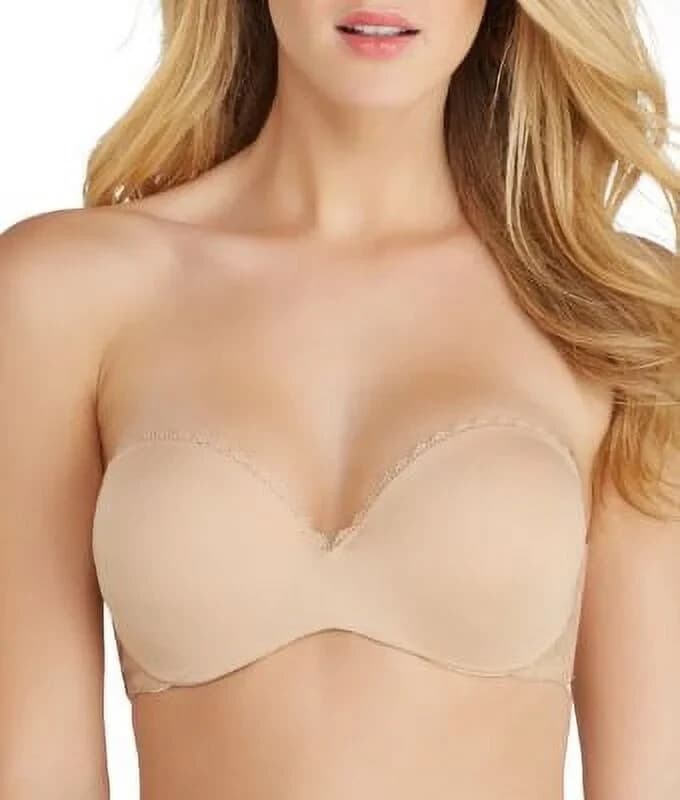 NEW Vanity Fair Gel Touch Strapless Push-Up Bra Lace Trim Convertible Beige 36C - Thumbnail 2