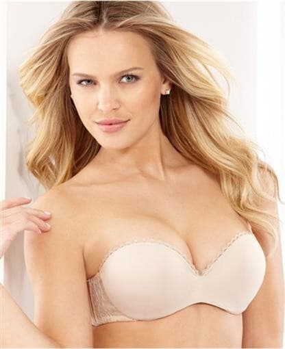 NEW Vanity Fair Gel Touch Strapless Push-Up Bra Lace Trim Convertible Beige 36C - Thumbnail 5