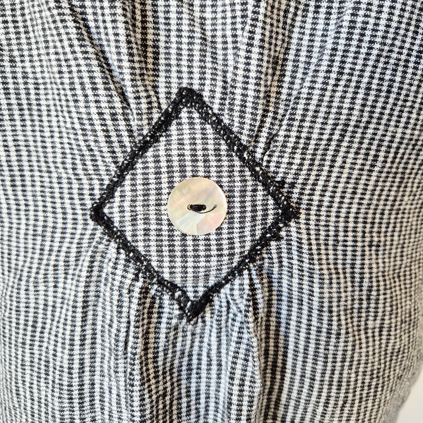 Goddess Gear Sz.XL Linen Cotton Houndstooth Lagenlook Ruffle Dress Short Sleeve - Thumbnail 5