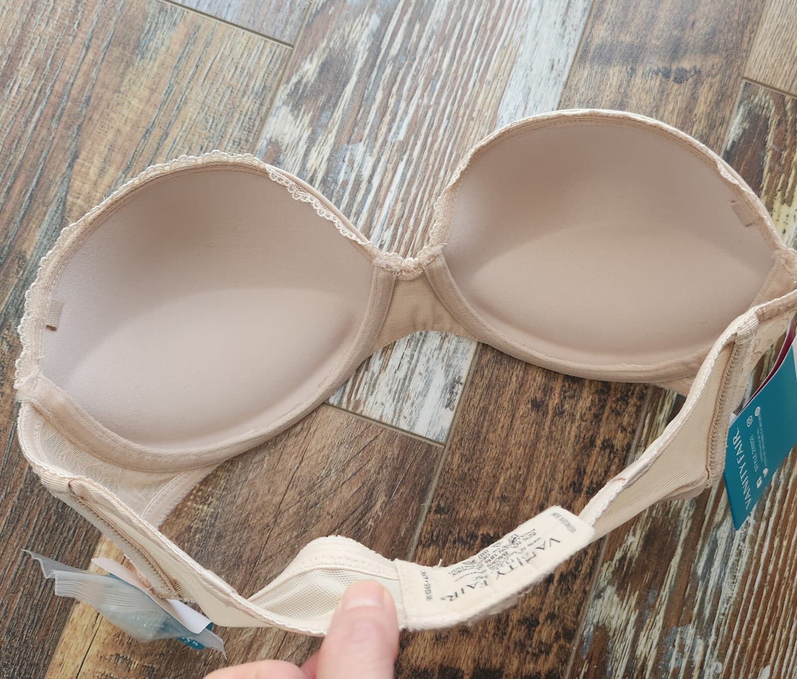 NEW Vanity Fair Gel Touch Strapless Push-Up Bra Lace Trim Convertible Beige 36C - Thumbnail 8
