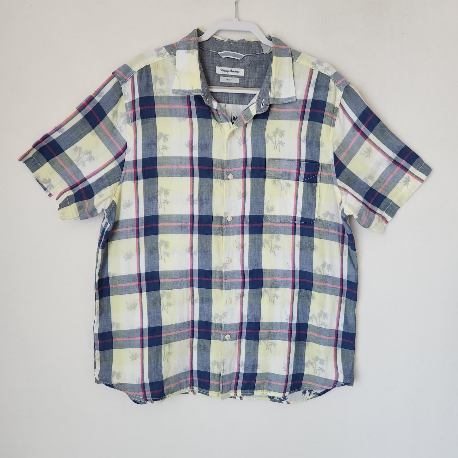 Tommy Bahama Double-Face Palm Tree Plaid Trim Fit Shirt Short Sleeve Men's XXL - Thumbnail 2
