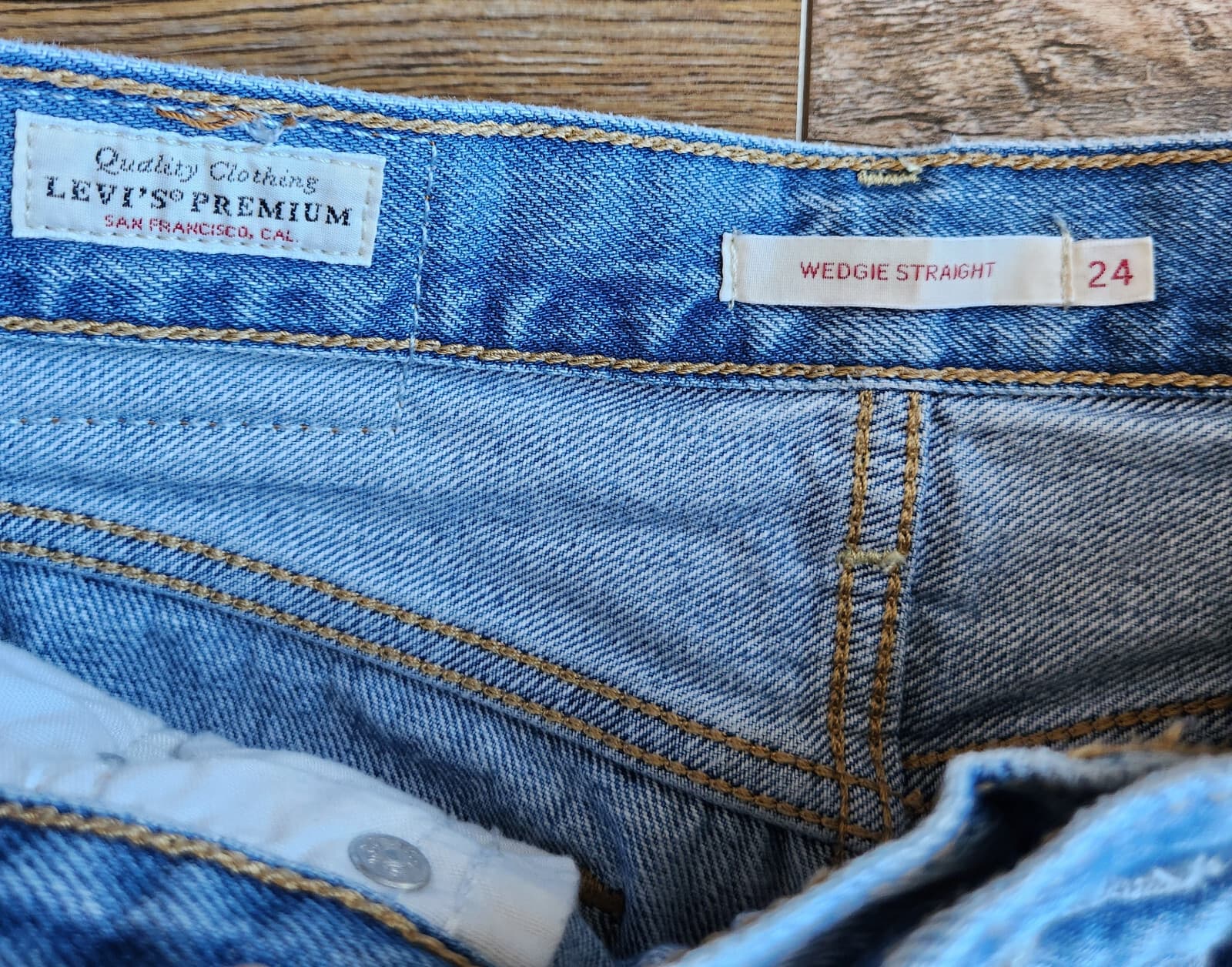 Levi's Premium Big E Wedgie Straight Jeans Button-Fly Cotton Blue Women's 24x26 - Thumbnail 8
