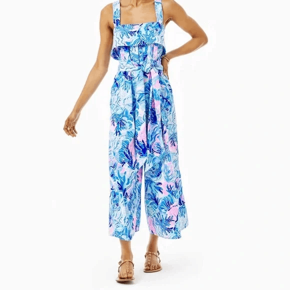 Lilly Pulitzer Tasely Wide-Leg Jumpsuit Saltwater Blue Shade Seekers Oversize 6 - Thumbnail 2
