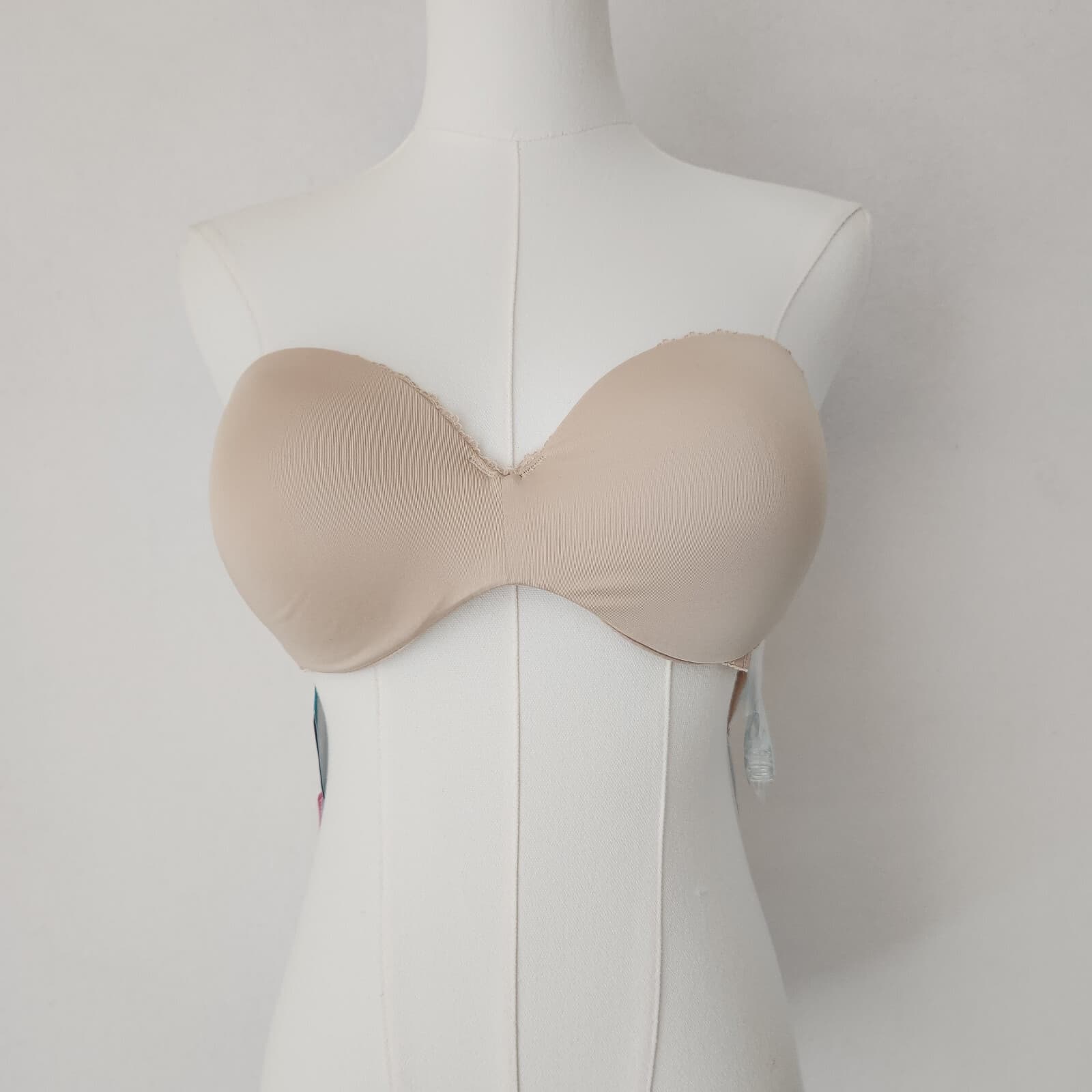 NEW Vanity Fair Gel Touch Strapless Push-Up Bra Lace Trim Convertible Beige 36C - Thumbnail 3