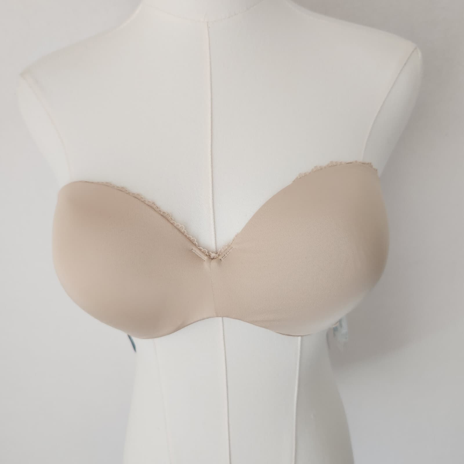 NEW Vanity Fair Gel Touch Strapless Push-Up Bra Lace Trim Convertible Beige 36C - Thumbnail 4
