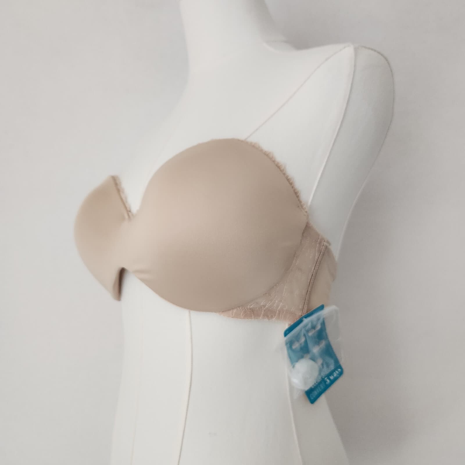 NEW Vanity Fair Gel Touch Strapless Push-Up Bra Lace Trim Convertible Beige 36C - Thumbnail 7