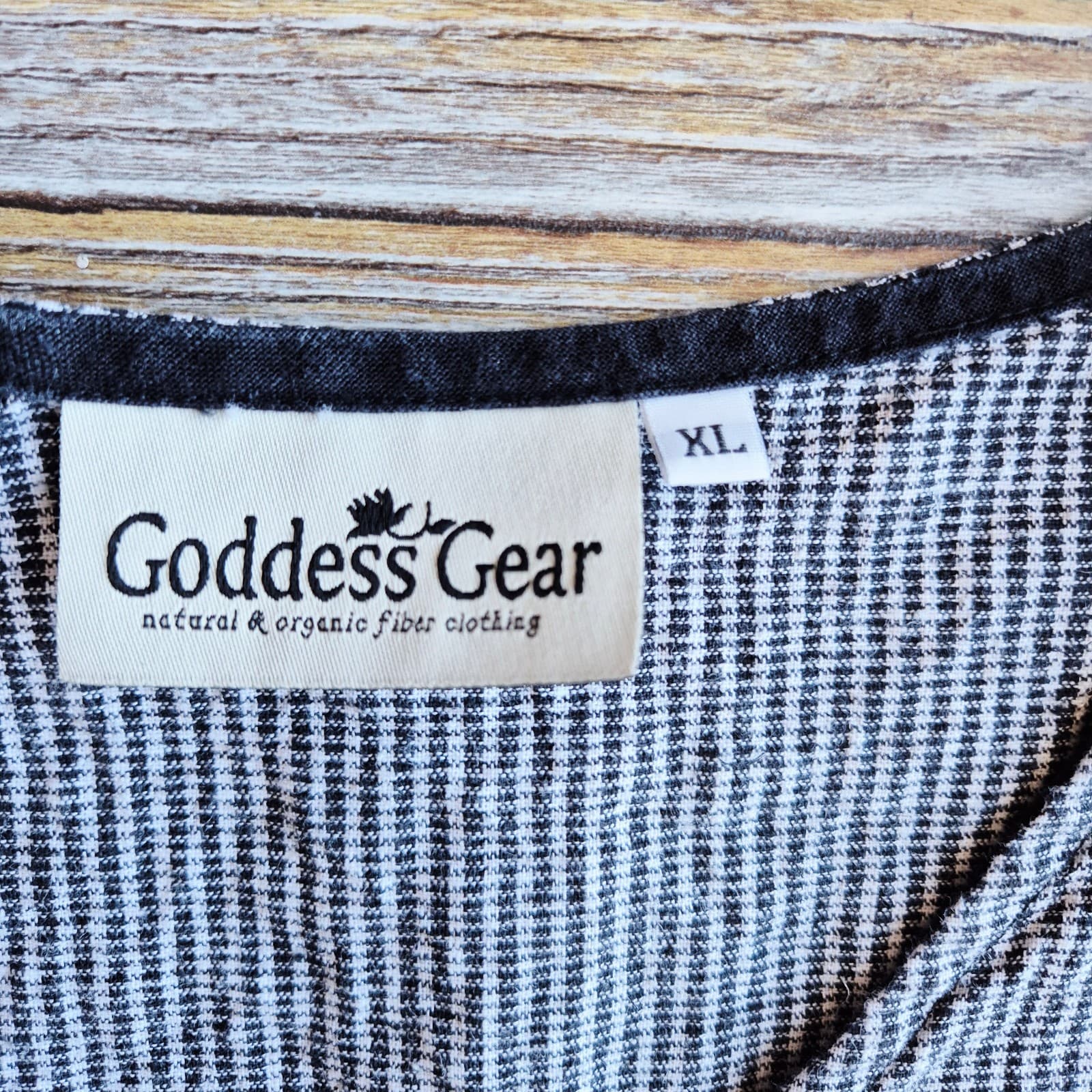 Goddess Gear Sz.XL Linen Cotton Houndstooth Lagenlook Ruffle Dress Short Sleeve - Thumbnail 7