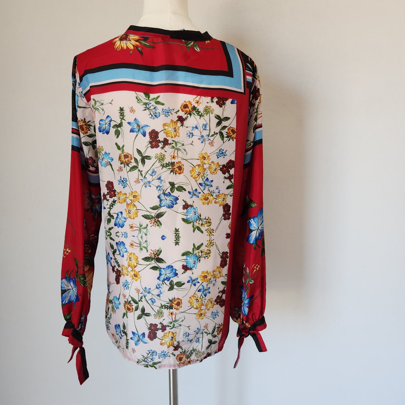 Johnny Was Perdita 100% Silk Satin Button-Front Blouse V-Neck Long Sleeve Sz.S - Thumbnail 11