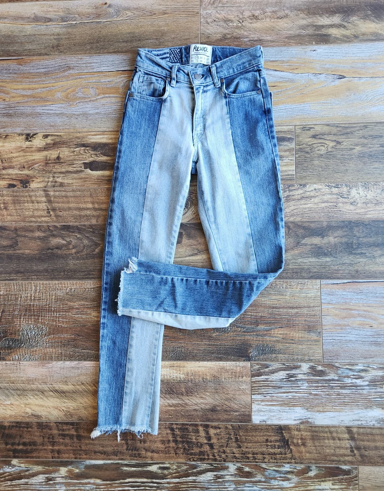 Revice American Made Denim Lolita Two Tone Skinny Jeans Frayed Hem Blue Sz.25