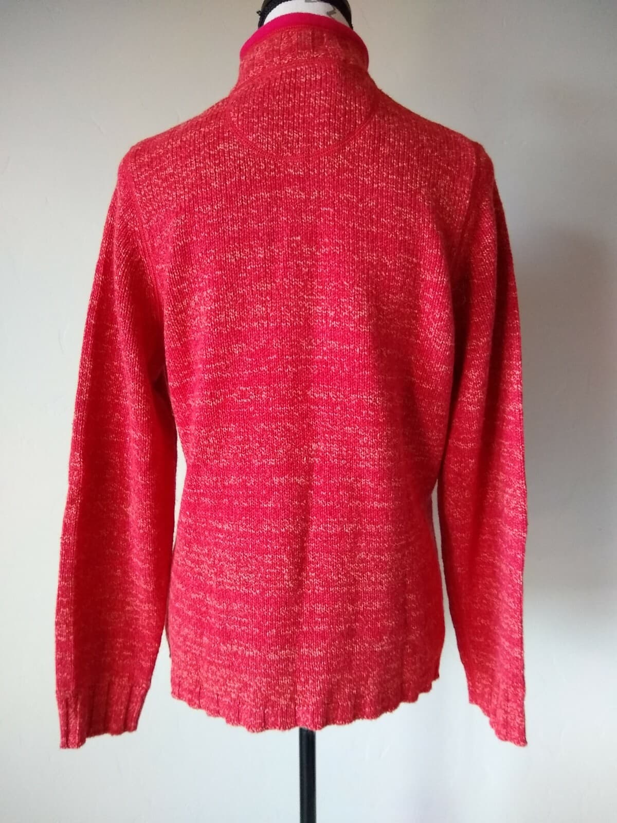 Woolrich Ramie Cotton Wool Blend Sweater 1/4-Zip Mock Neck Fleece-Neck Red Sz.L - Thumbnail 6