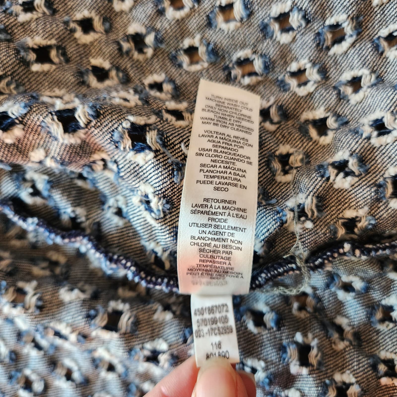 Chico's Perforated Denim Open Jacket 3/4 Sleeve 100% Cotton Blue Sz.0 (S/4) - Thumbnail 9
