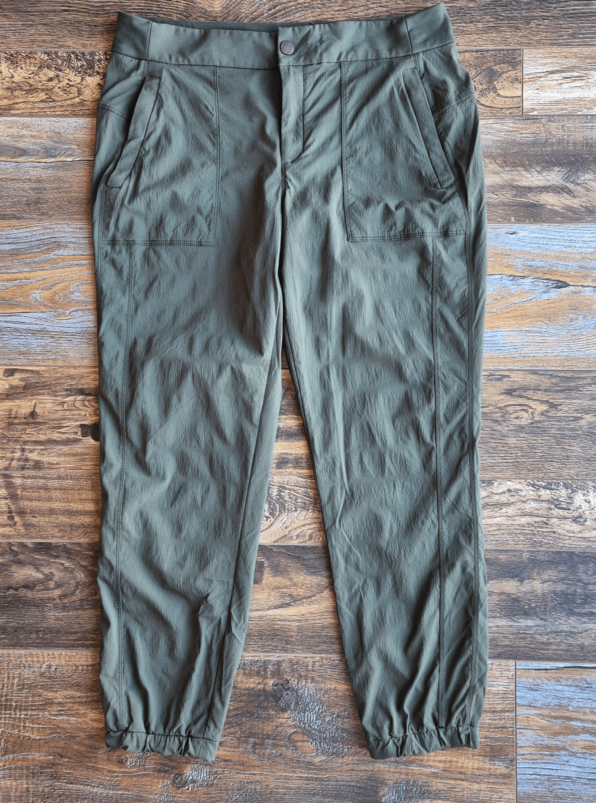 Athleta Endeavor Hiking Walking Jogger Pants Zip-Pocket Green Women's 14 #75538