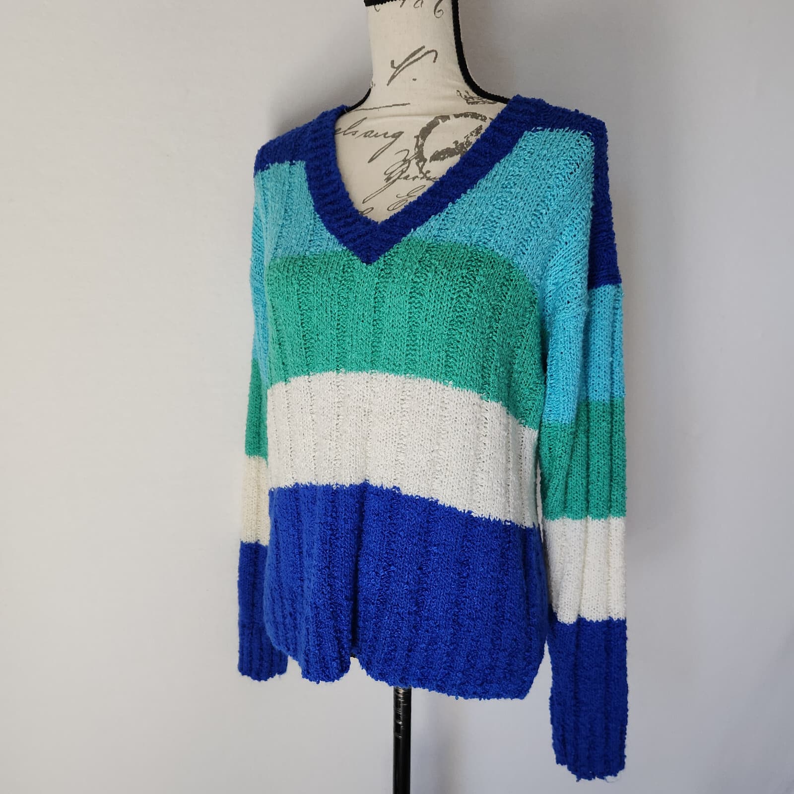 Vintage Diane Von Frustenberg Colorblock V-Neck Sweater Pullover Acrylic Women M - Thumbnail 2