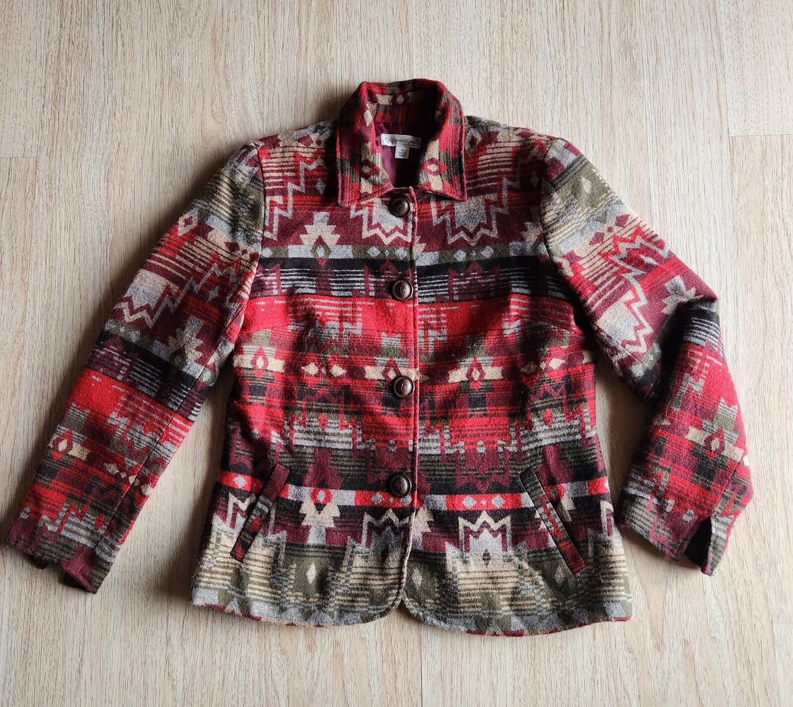 Coldwater Creek Aztec Tribal Southwest Wool Blend Jacket Button Multicolor Sz.10 - Thumbnail 5
