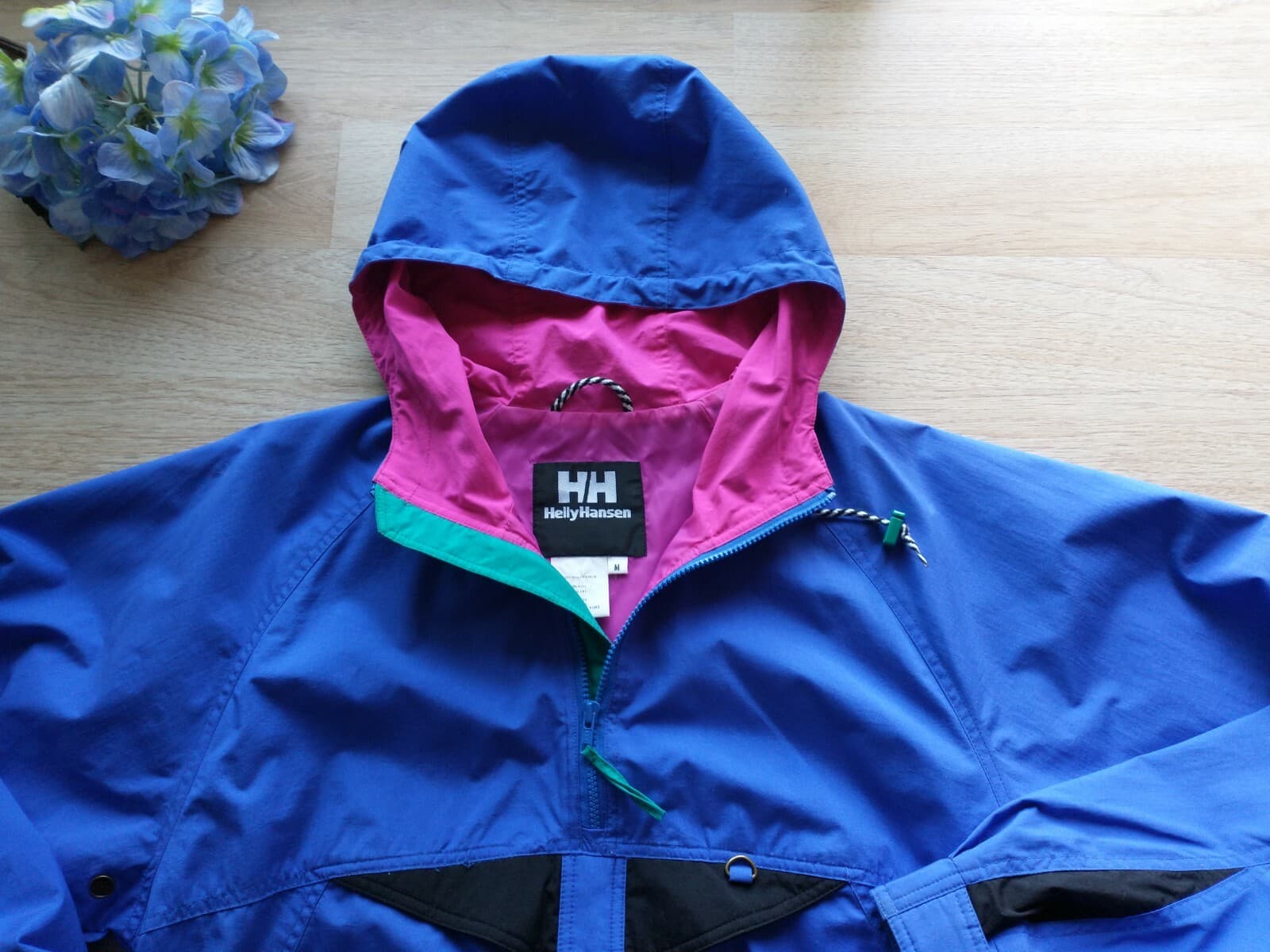 Vintage Helly Hansen Rain Windbreaker Hooded Jacket Zip-Up Blue Women Sz.M - Thumbnail 3