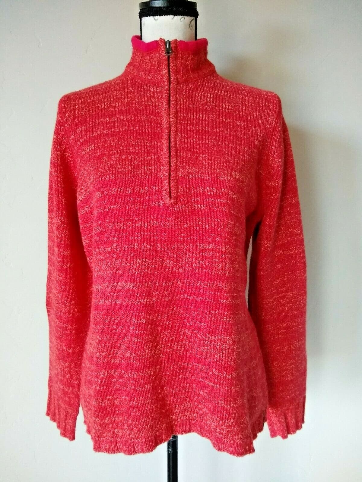 Woolrich Ramie Cotton Wool Blend Sweater 1/4-Zip Mock Neck Fleece-Neck Red Sz.L - Thumbnail 2